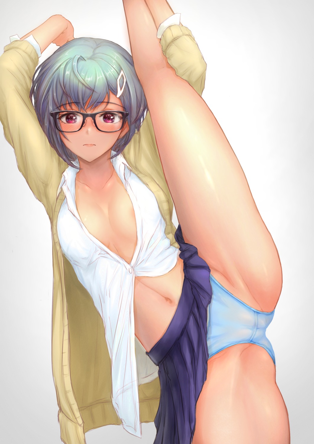 areola cameltoe megane no_bra open_shirt pantsu sasagawa_(haikaiki) seifuku skirt_lift sweater