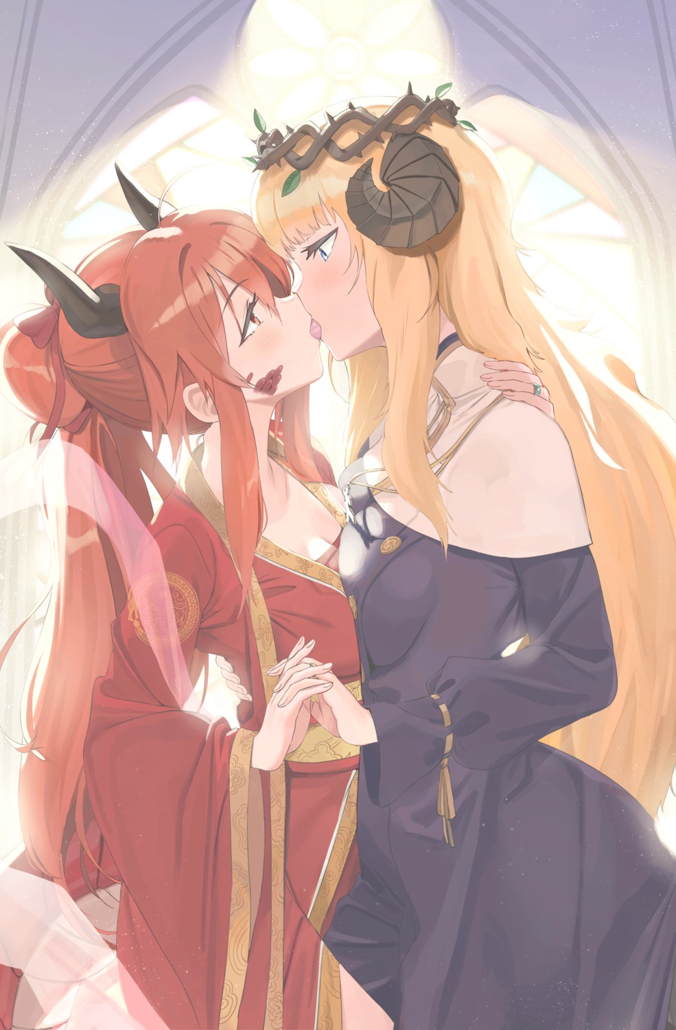 artist_revision cleavage electriccross horns nun symmetrical_docking tail yuri