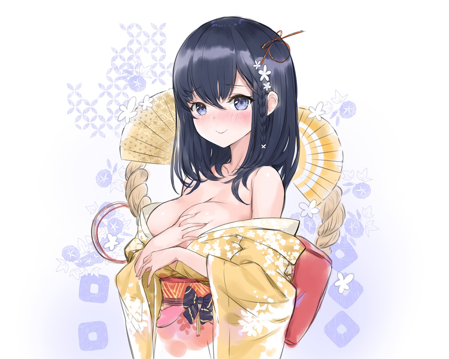 breast_grab breasts crystal_shoujo kimono no_bra open_shirt sketch