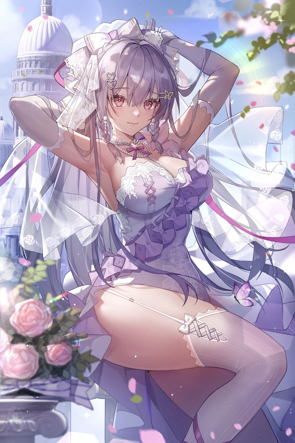 detexted dress lian_(vtuber) no_bra sixiwanzi stockings thighhighs wedding_dress yolanda