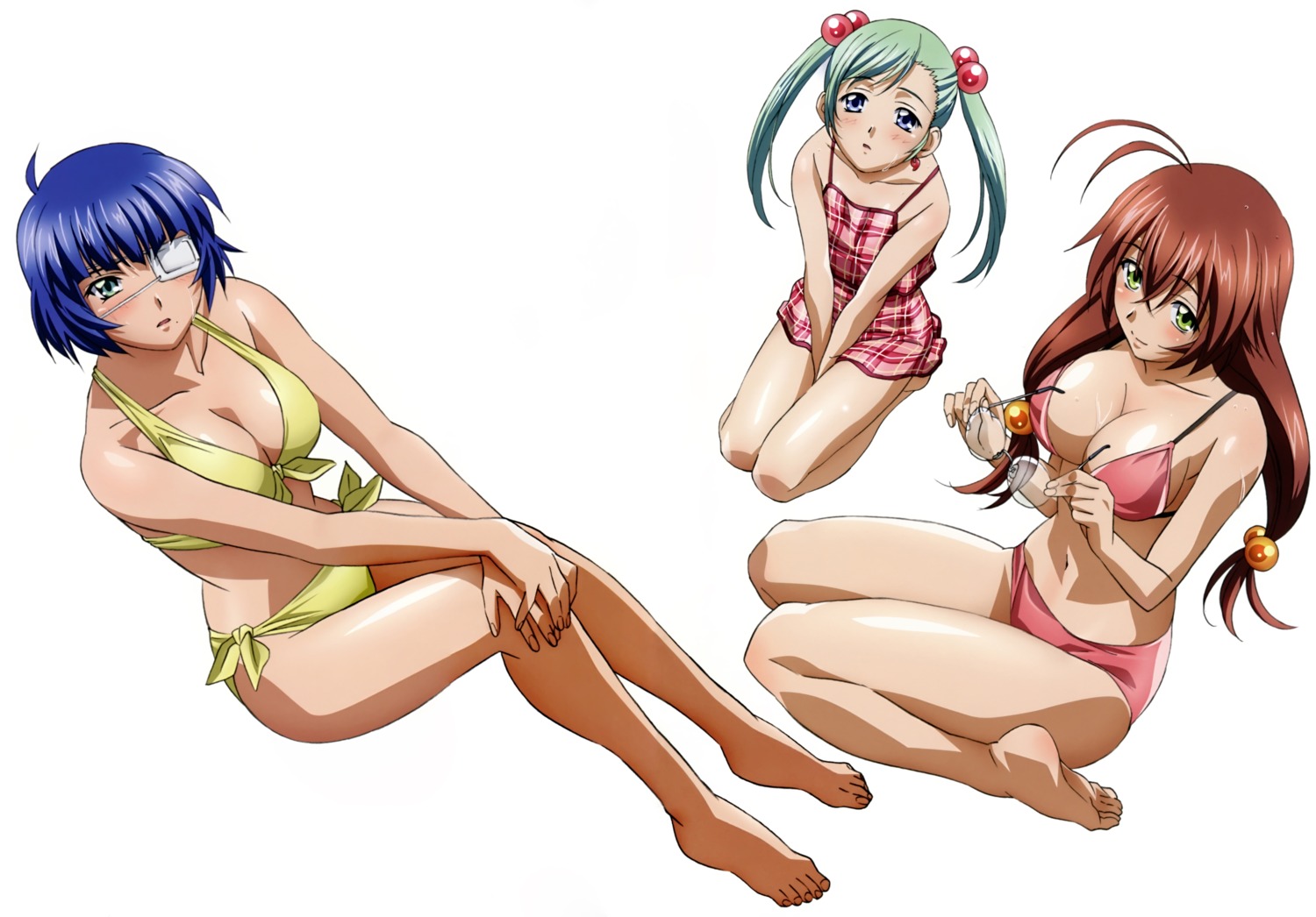 bikini cleavage eyepatch feet gotou_junji ikkitousen megane ryomou_shimei ryuubi_gentoku shokatsuryou_koumei swimsuits