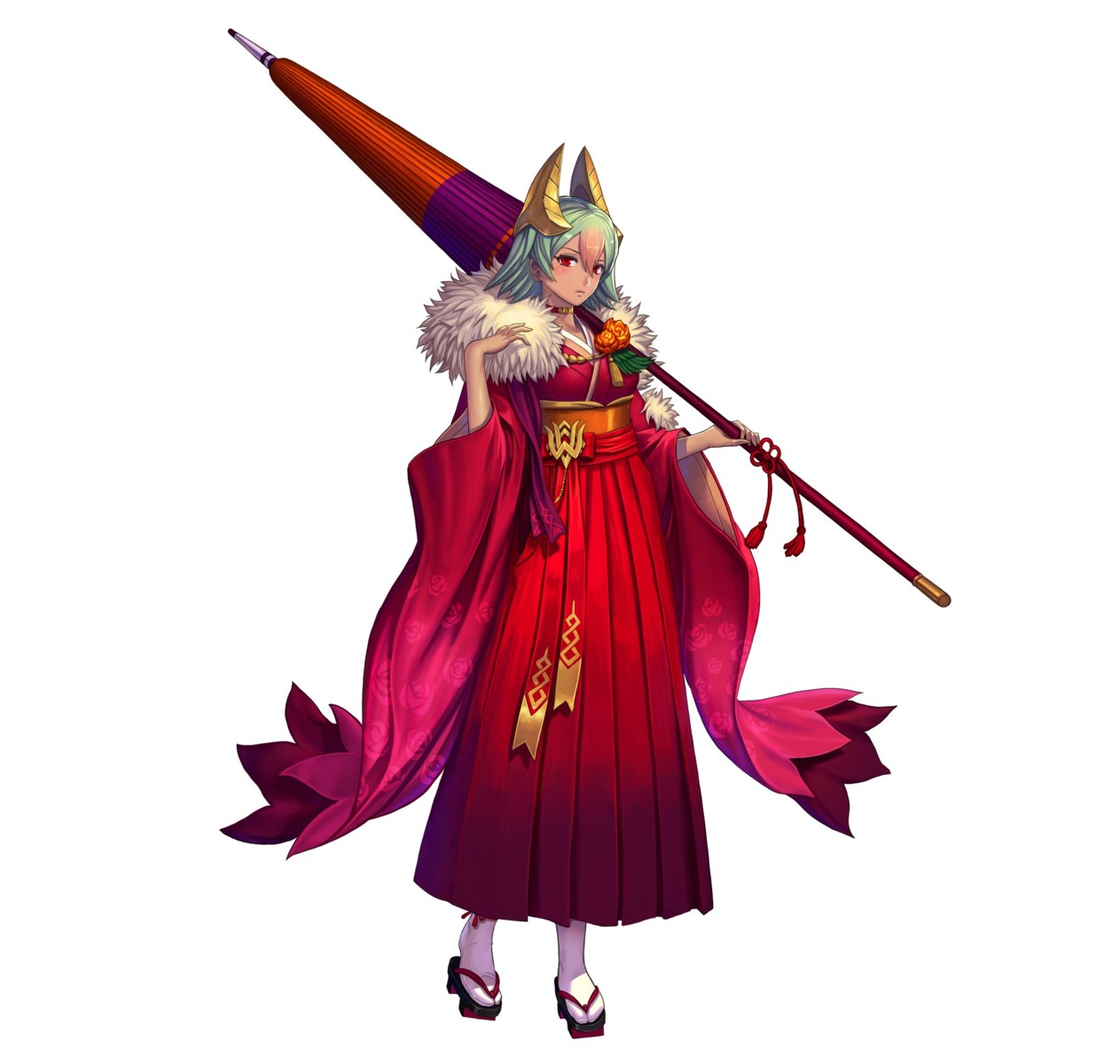 fire_emblem fire_emblem_heroes horns izuka_daisuke japanese_clothes laegjarn nintendo umbrella