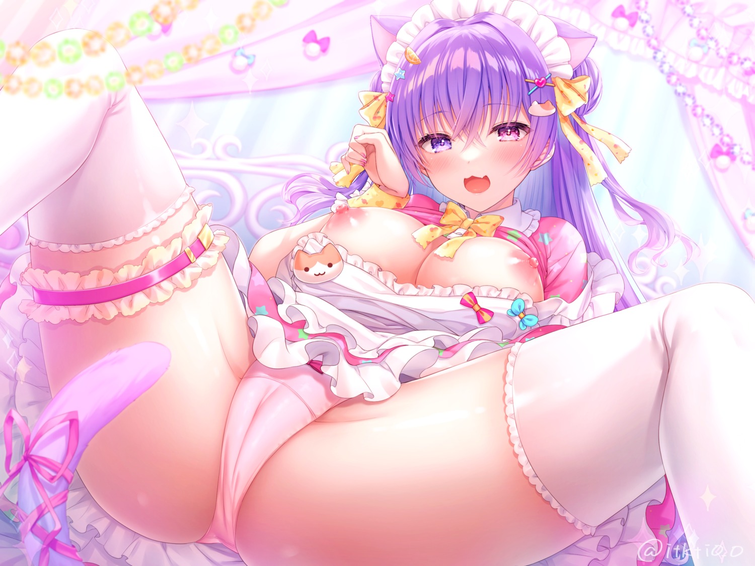 animal_ears breasts cameltoe garter itsuki_jun maid nekomimi nipples no_bra pantsu skirt_lift tail thighhighs thong