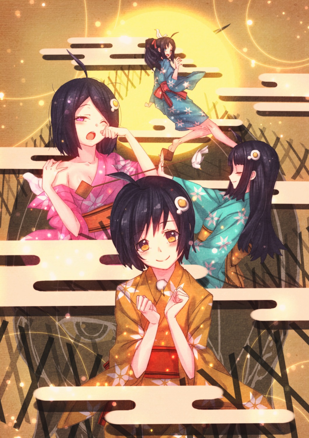 araragi_tsukihi bakemonogatari cleavage kimono monogatari_(series) ryuuzaki_itsu