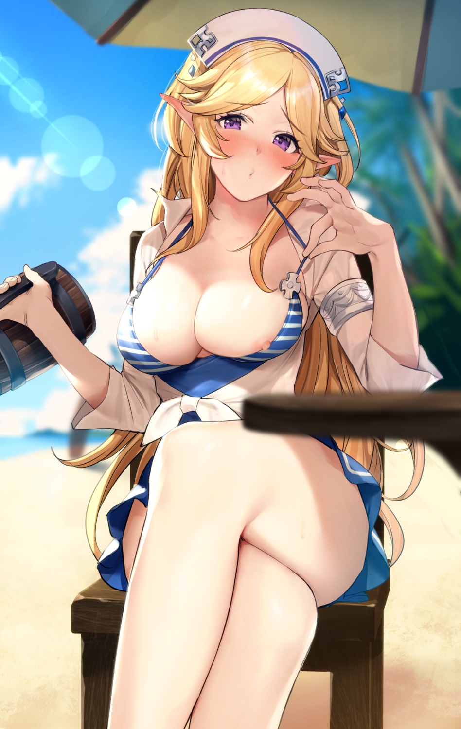 ayase_yukari hiyashi_mirano nipple_slip no_bra pointy_ears princess_connect princess_connect!_re:dive see_through skirt_lift