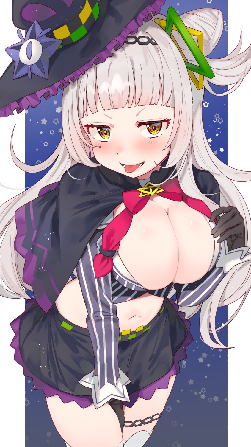 garter hololive murasaki_shion no_bra open_shirt thighhighs tonari_no_kai_keruberosu