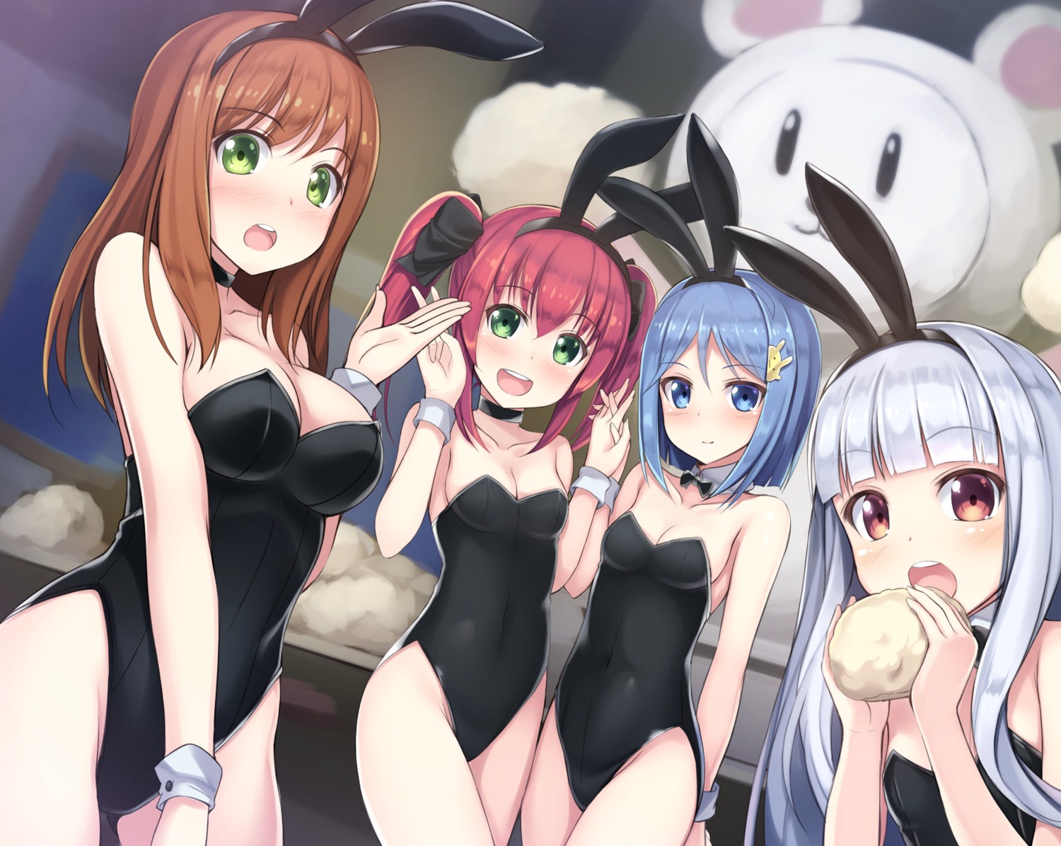 alternative_girls animal_ears bunny_ears bunny_girl cleavage hiiragi_tsumugi_(alternative_girls) hirose_koharu kageira mano_sakurako orimiya_yui tail