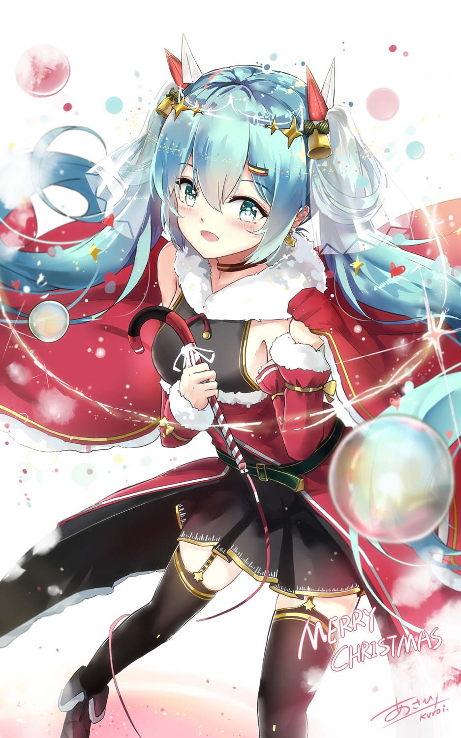 asahi_kuroi christmas hatsune_miku stockings thighhighs vocaloid