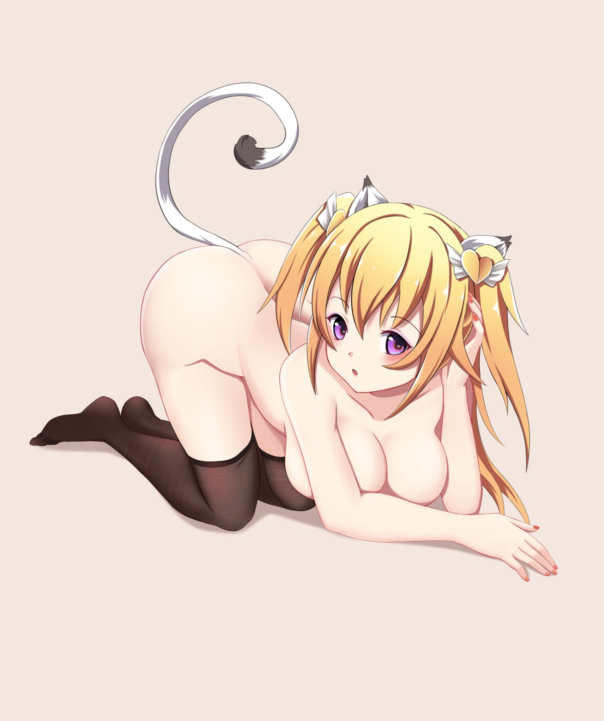 animal_ears breast_hold naked nekomimi tail the_hermit thighhighs