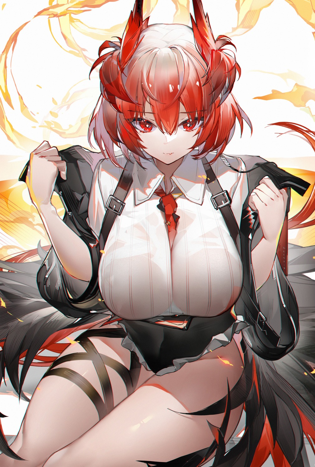 areola arknights fiammetta_(arknights) garter no_bra see_through undressing yushi_quetzalli