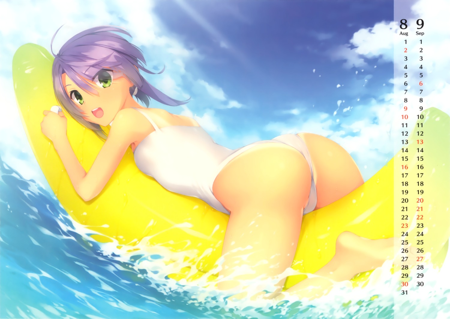 ass cafe_stella_to_shinigami_no_chou calendar hiuchidani_mei kobuichi swimsuits tan_lines wet yuzu-soft