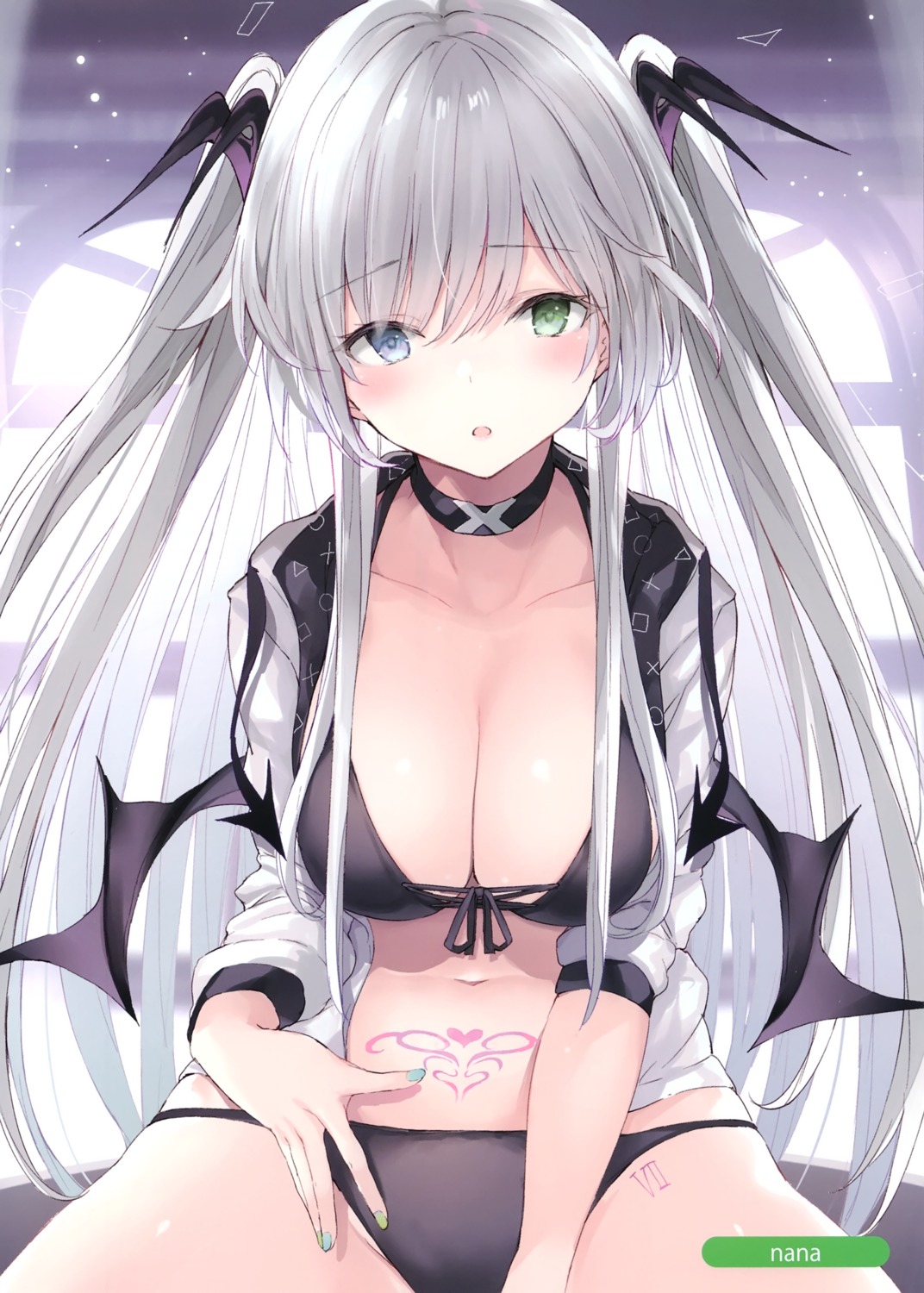 bra cleavage heterochromia horns nana_(luna_berry) pantsu tattoo wings