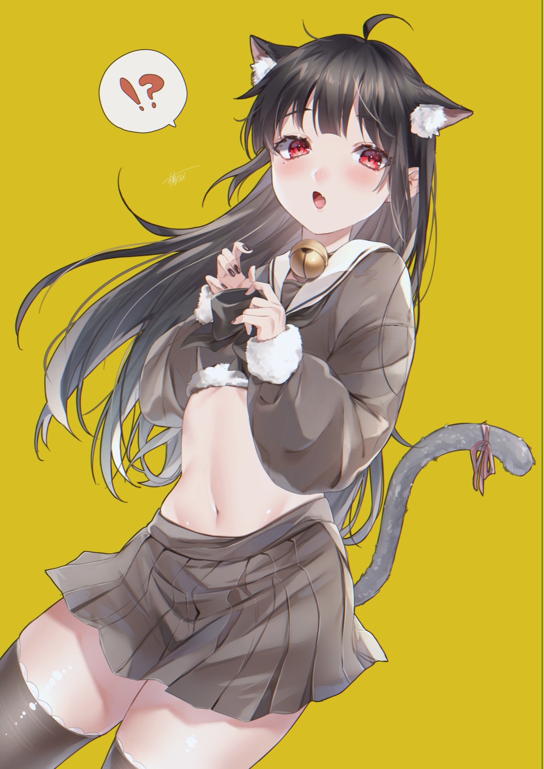 animal_ears harui_(hr_x9_) nekomimi seifuku skirt_lift tail thighhighs