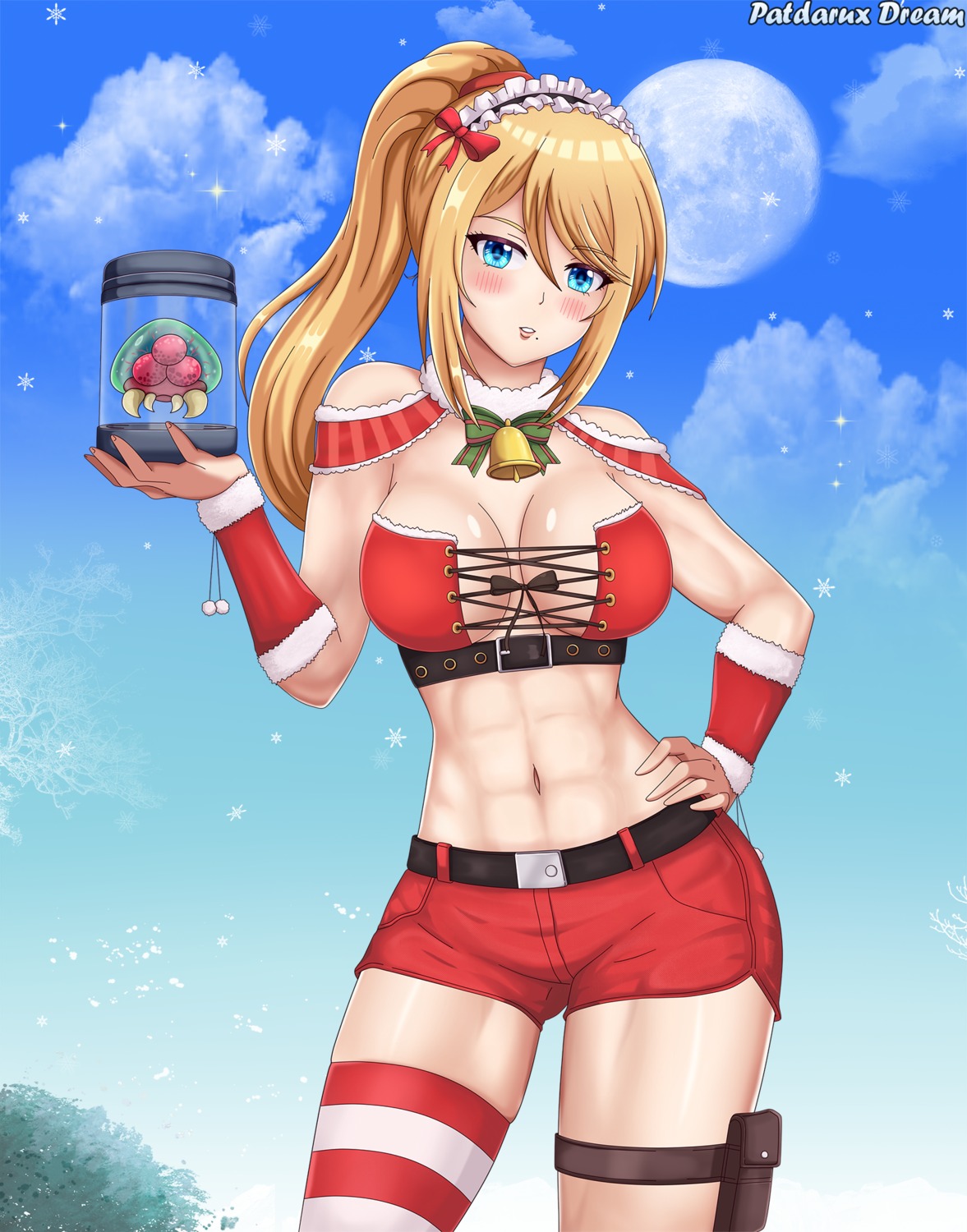 christmas cleavage garter metroid no_bra patdarux samus_aran thighhighs