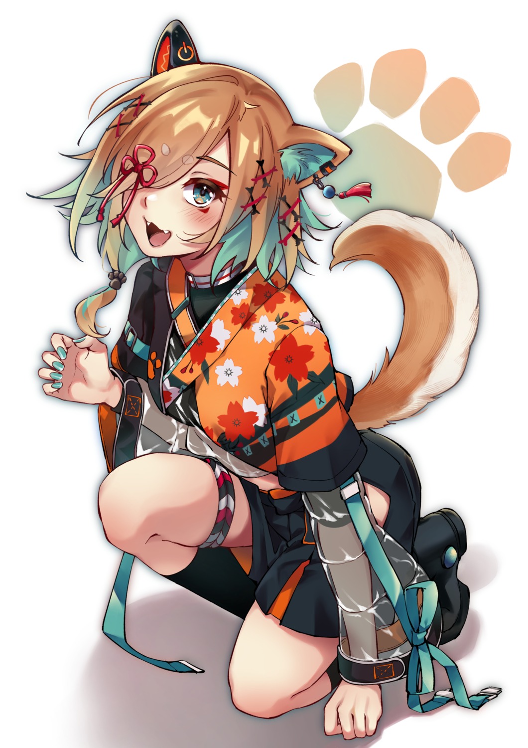 animal_ears garter inumimi japanese_clothes mibry_(phrysm) see_through tail