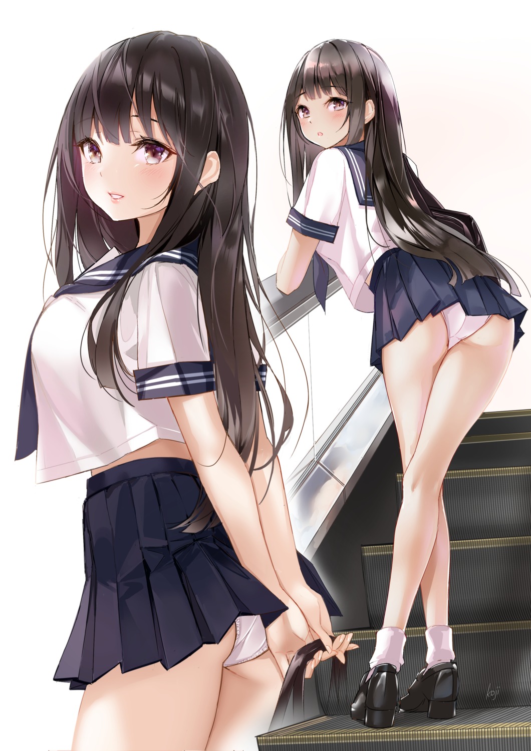 koji_(kojikojimdw) pantsu seifuku skirt_lift