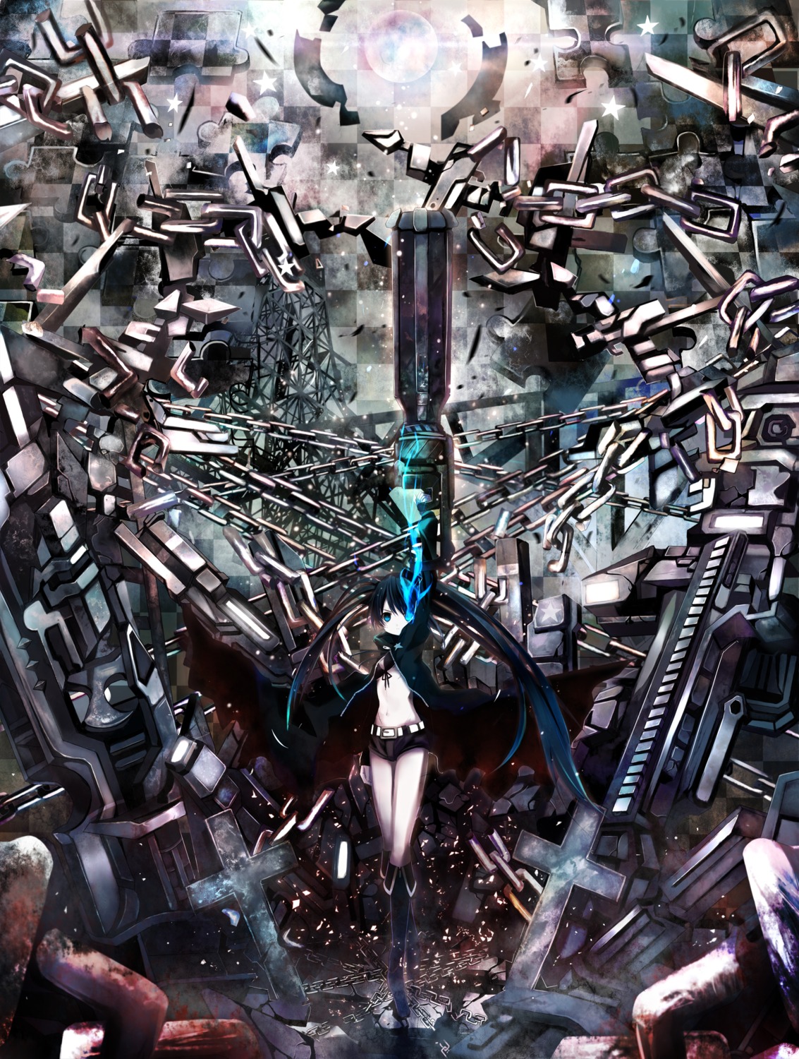 black_rock_shooter black_rock_shooter_(character) gun shino_(eefy) vocaloid