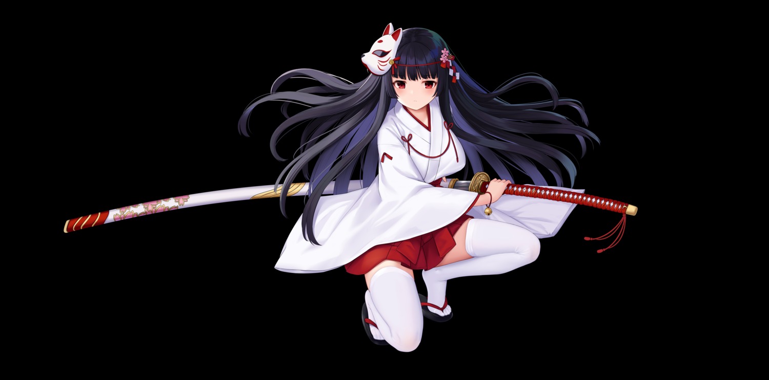 allenes miko skirt_lift sword thighhighs