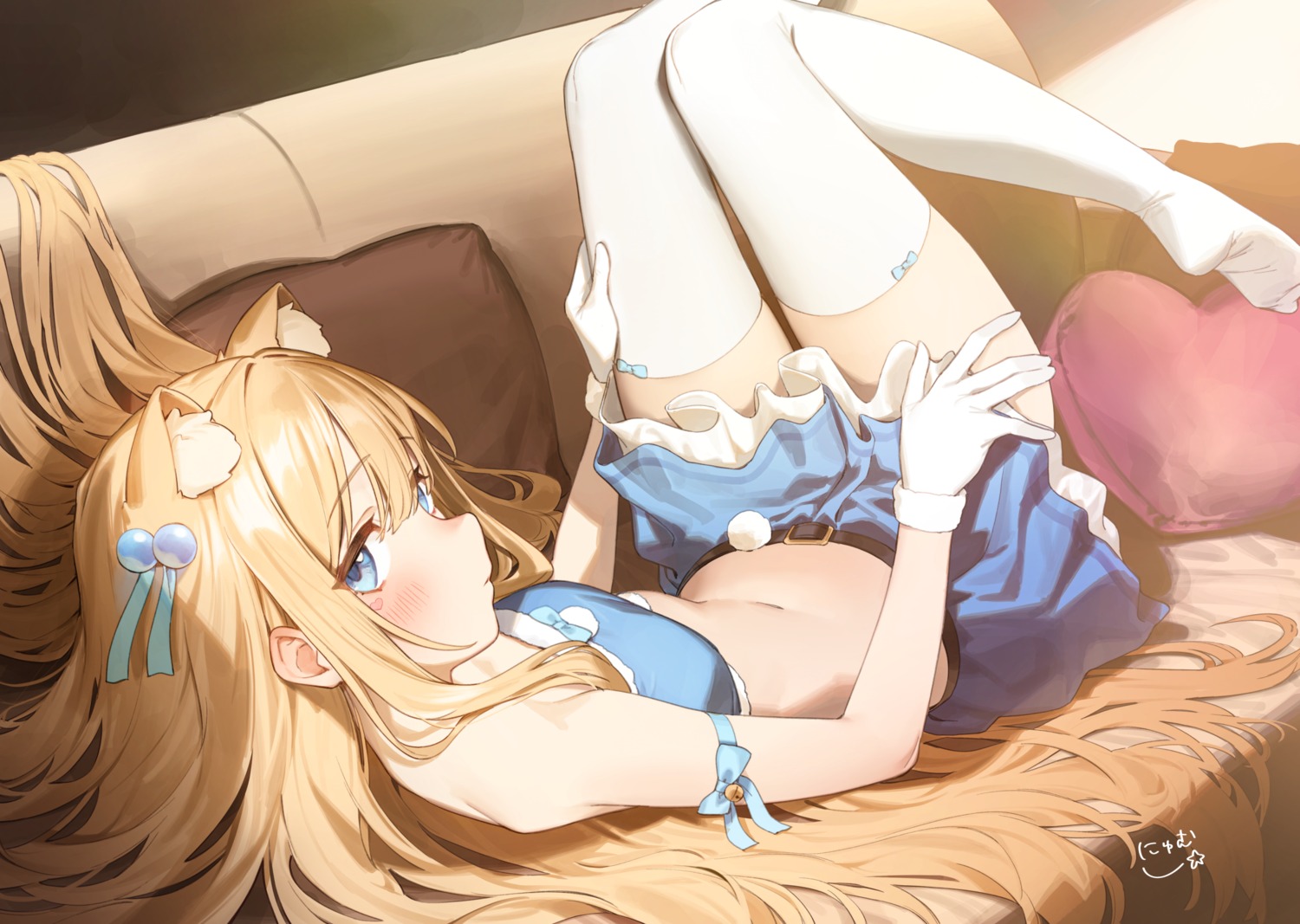 animal_ears no_bra nyum skirt_lift thighhighs