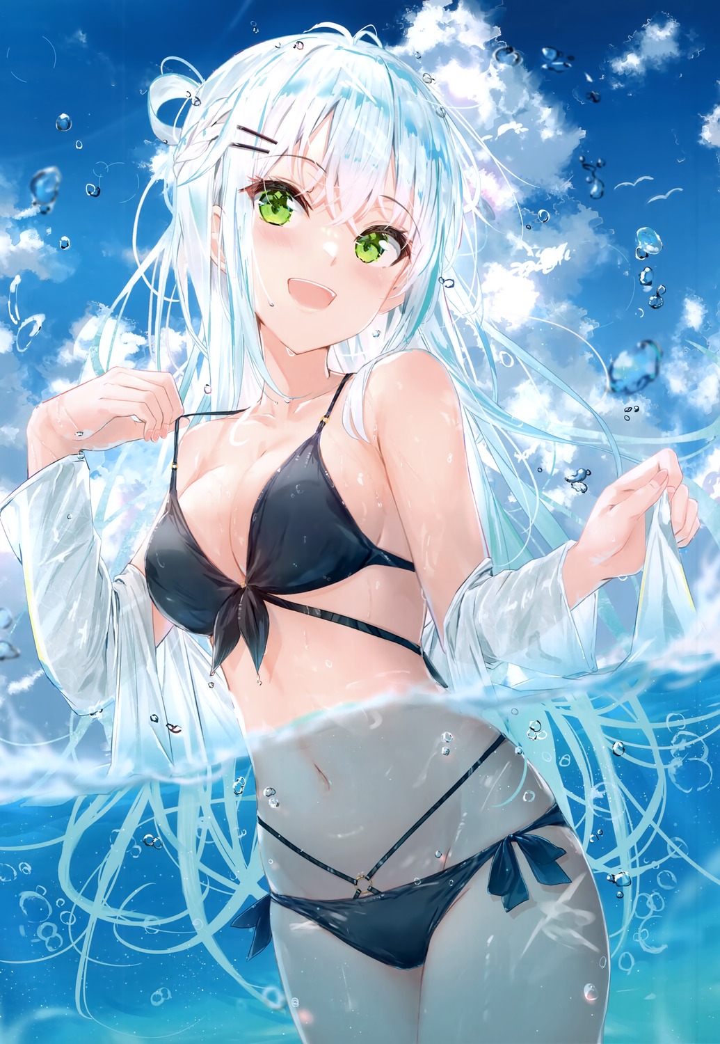 bikini kankitsu_shoujo na_kyo open_shirt swimsuits undressing wet wet_clothes