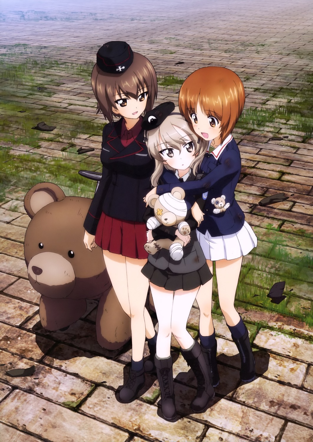 bandages girls_und_panzer nishizumi_maho nishizumi_miho shimada_arisu uniform