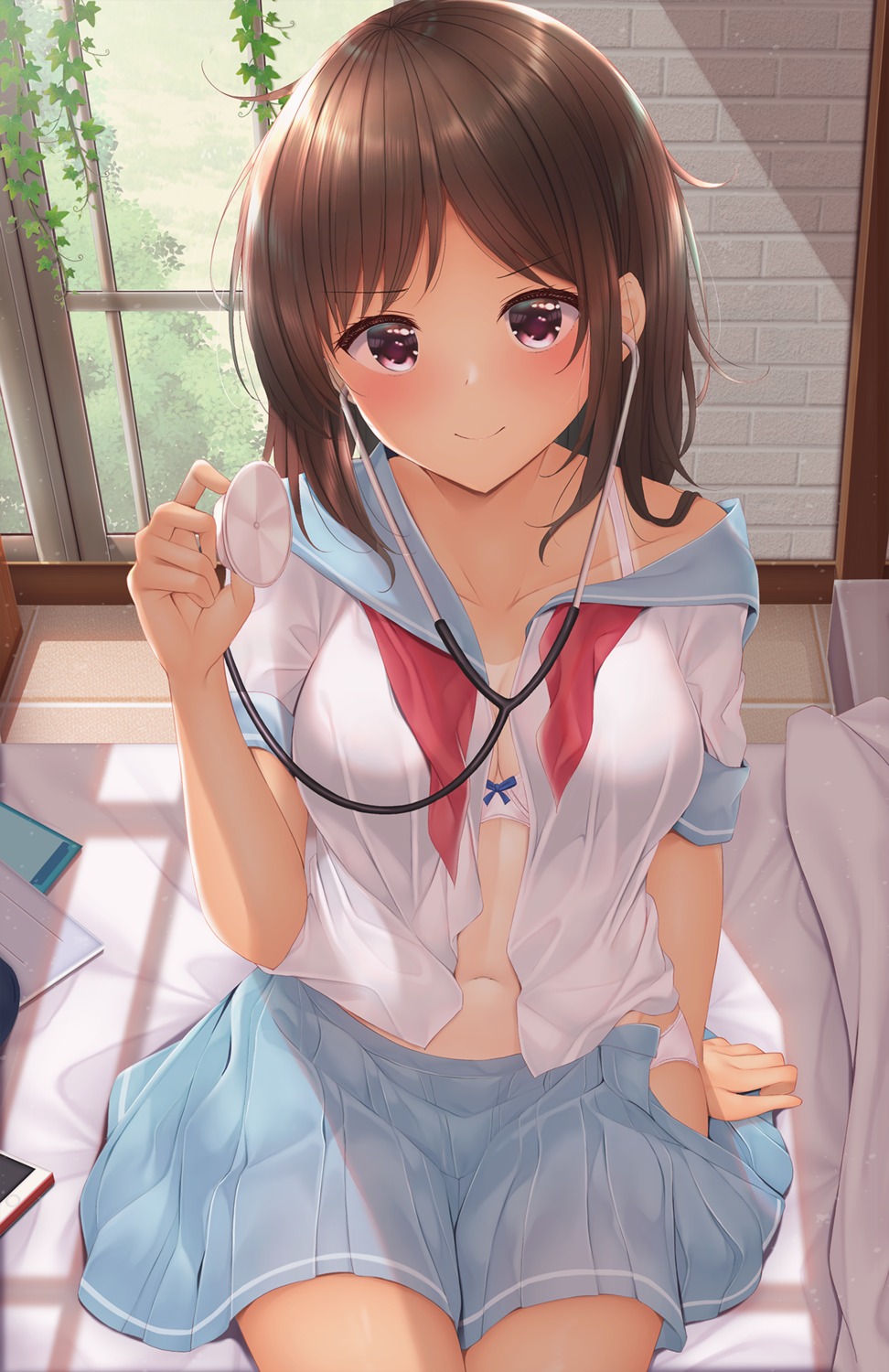 bra minato_ojitan open_shirt seifuku