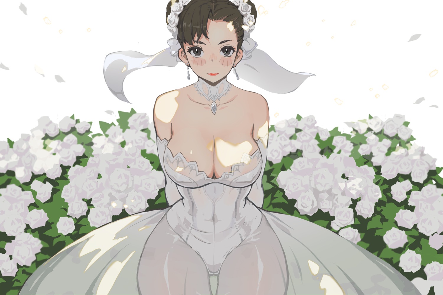 areola chun_li dress erect_nipples hibaneim leotard no_bra see_through street_fighter wedding_dress