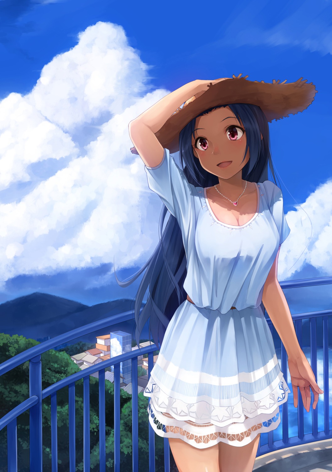 cleavage dress miura_azusa summer_dress the_idolm@ster yuki_usagi_(mofurafu)