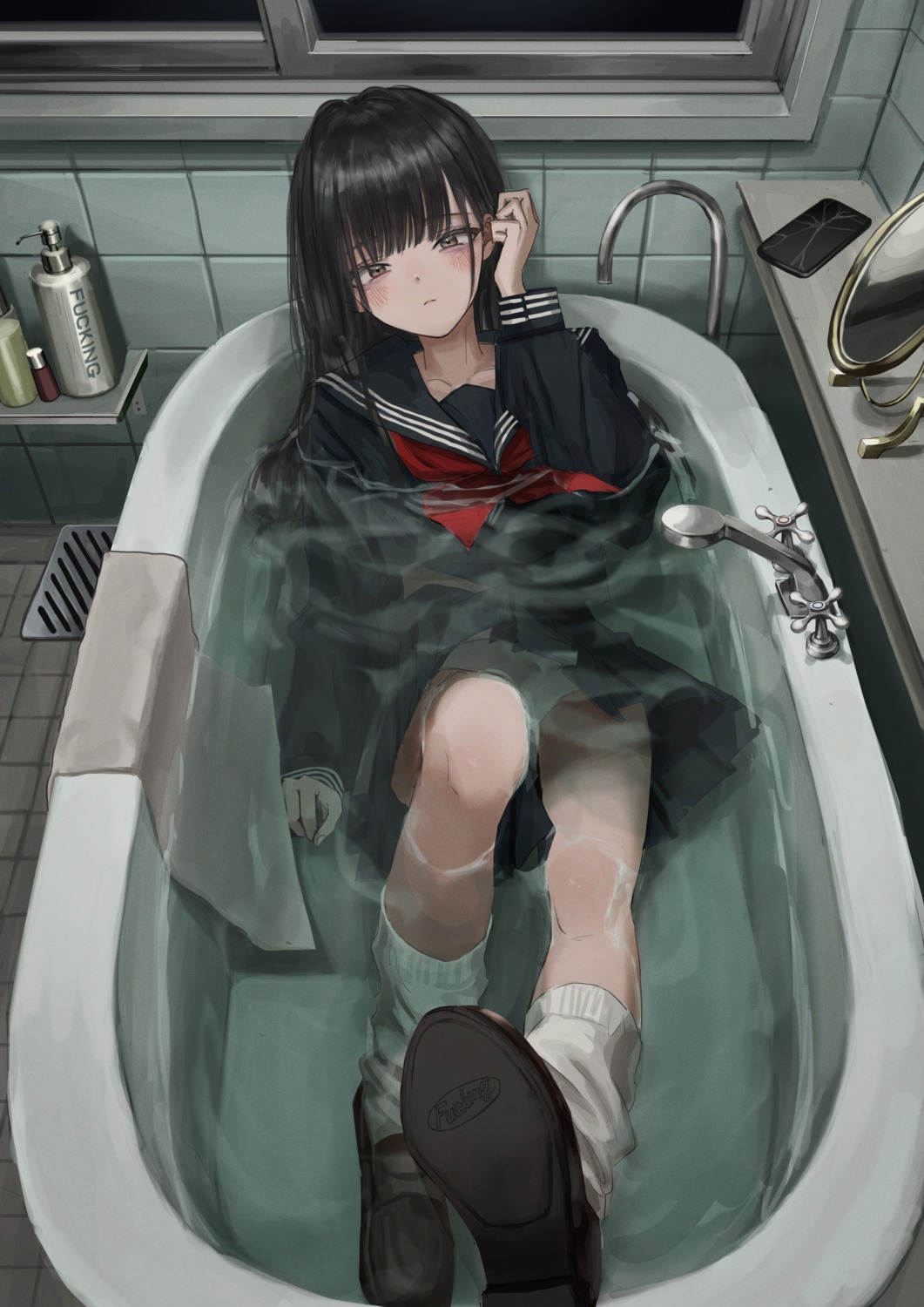 bathing nadegata pantsu seifuku skirt_lift wet