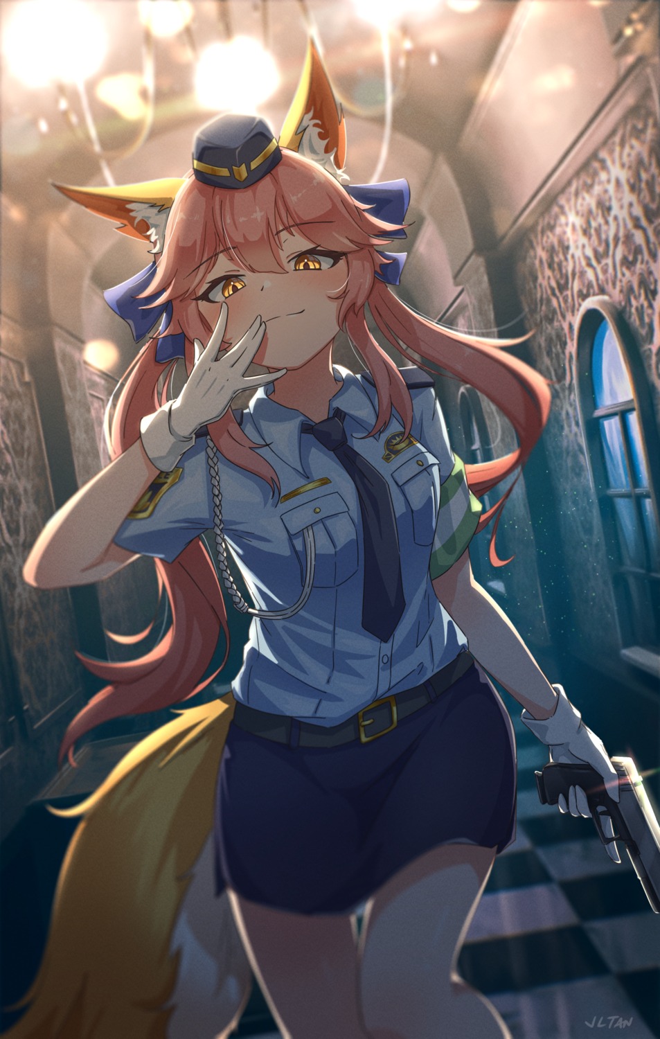 animal_ears fate/extra fate/stay_night gun jl_tan kitsune police_uniform tail tamamo_no_mae