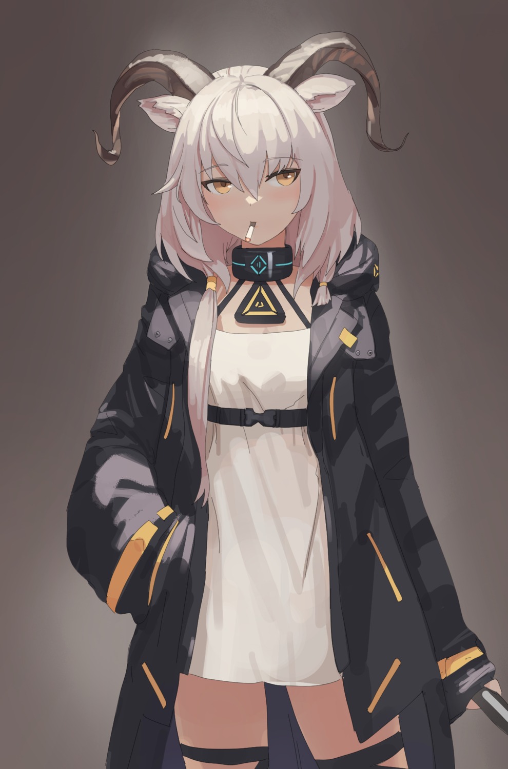 animal_ears arknights beeswax_(arknights) dolri dress garter horns smoking