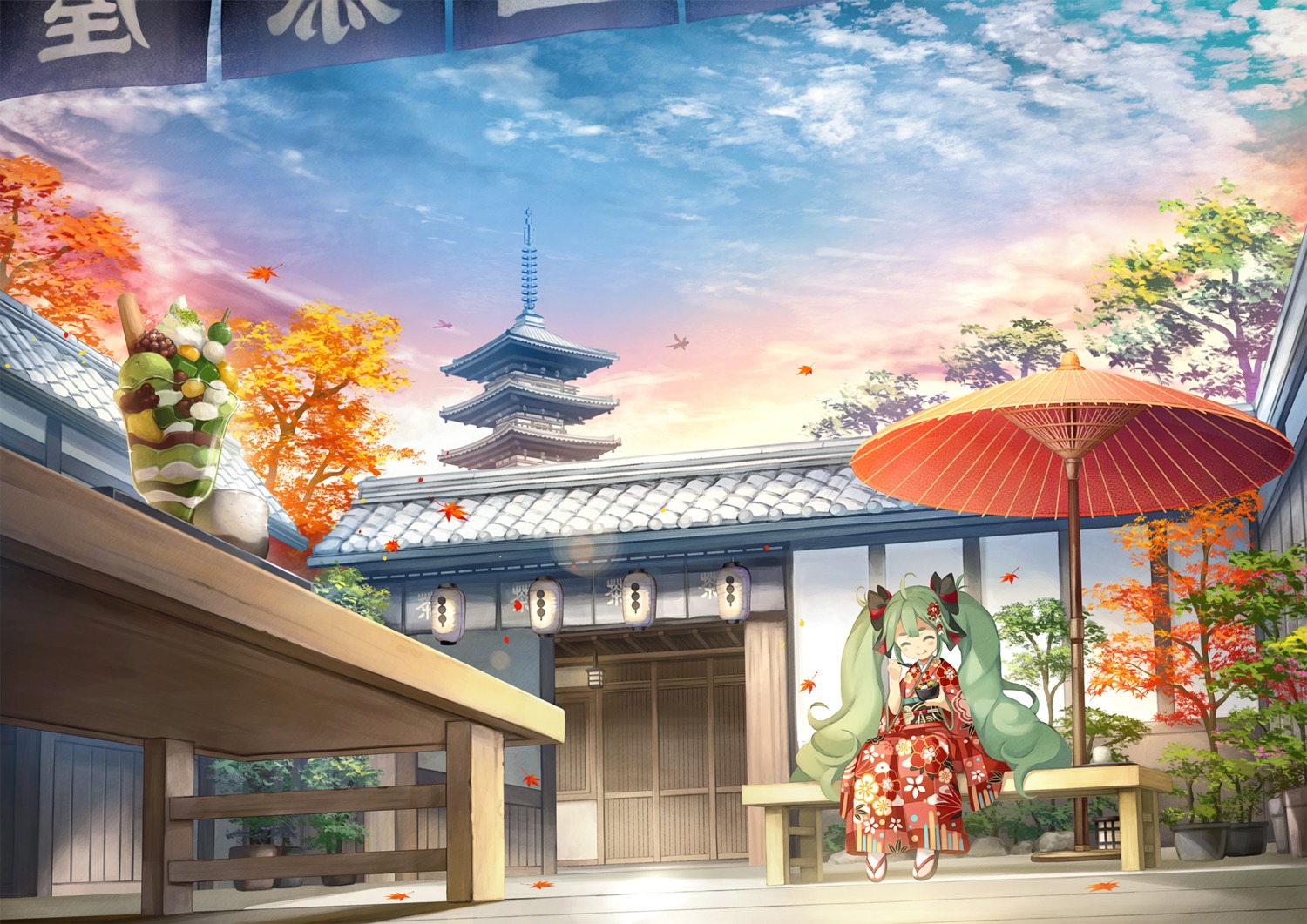 hatsune_miku kimono kyoto_nippon_festival landscape namaru_(summer_dandy) vocaloid