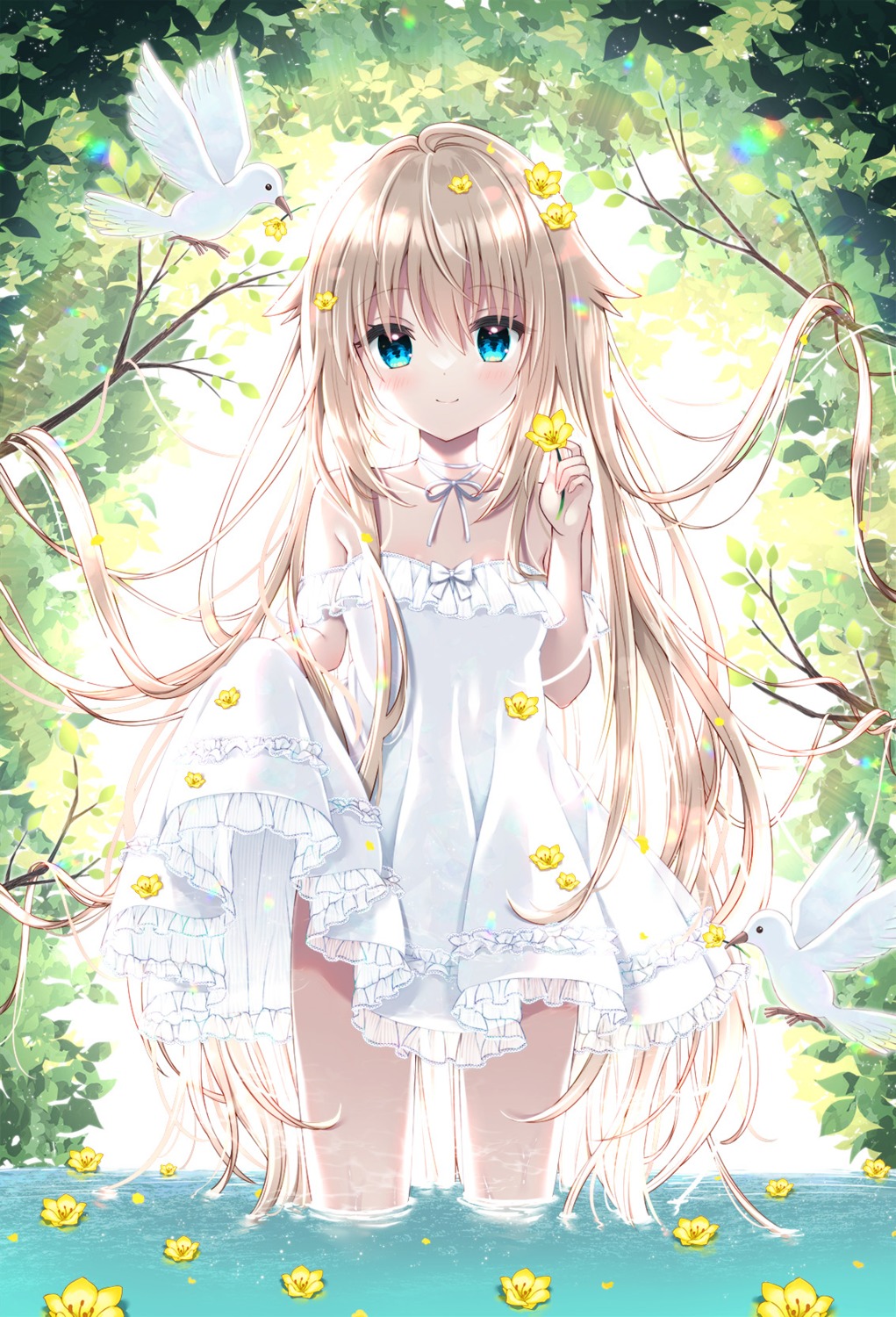 dress emori_miku_project skirt_lift summer_dress uchuuneko wet