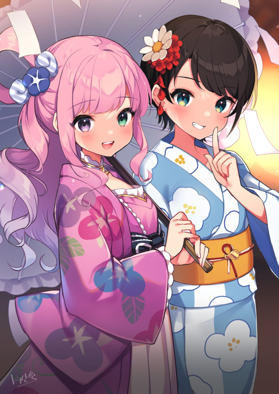 heterochromia himemori_luna hololive japanese_clothes nyasunyadoora oozora_subaru umbrella yukata