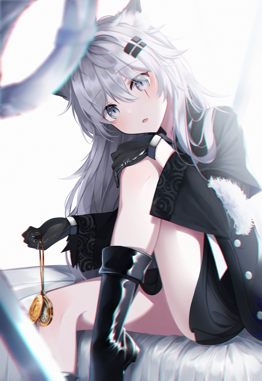 animal_ears arknights karou_(lhscck302) lappland_(arknights) skirt_lift