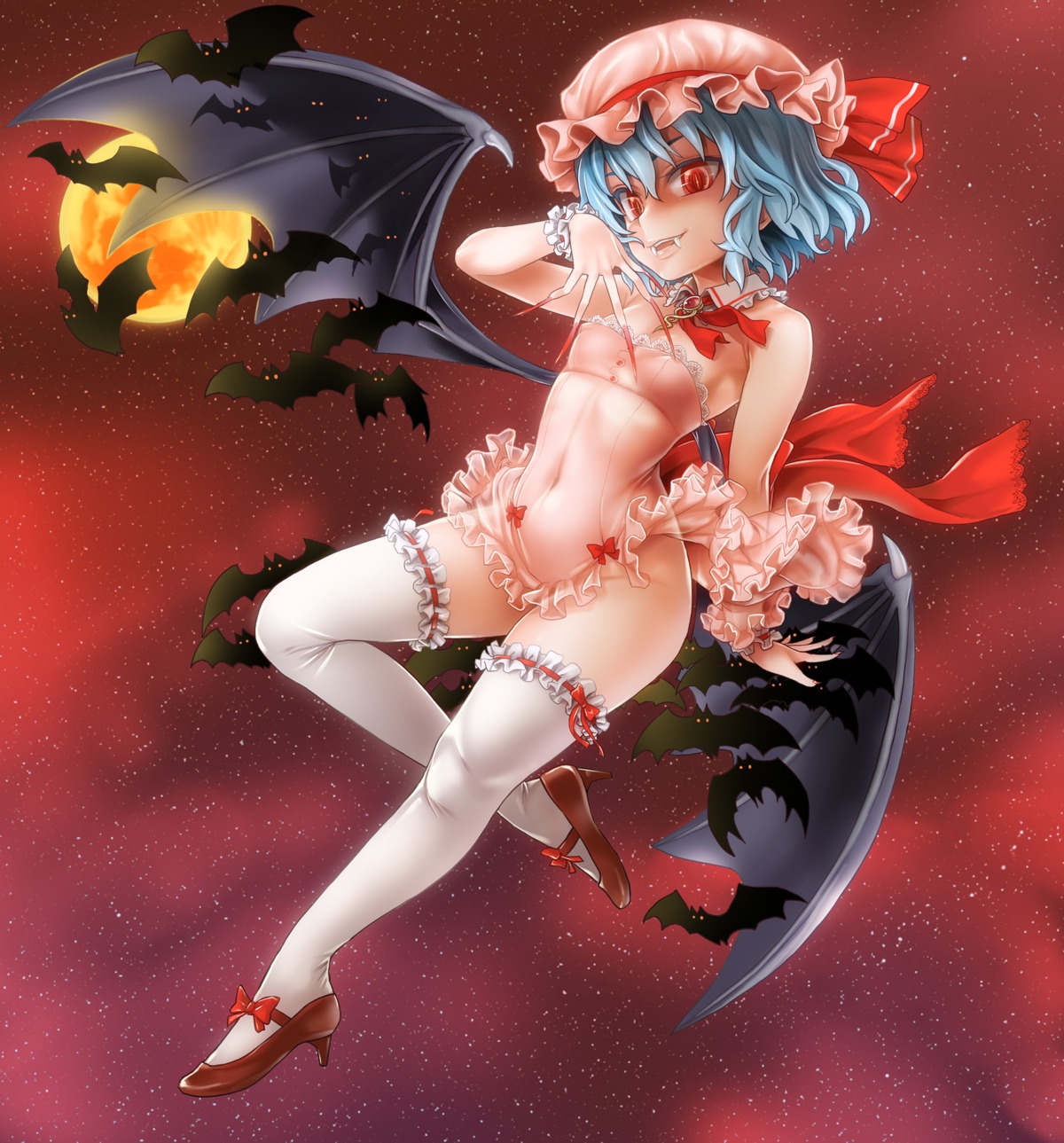 asanagi dress heels lingerie remilia_scarlet thighhighs touhou