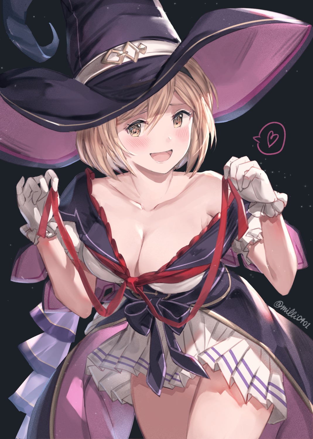 cleavage djeeta_(granblue_fantasy) granblue_fantasy milli_little no_bra open_shirt skirt_lift witch