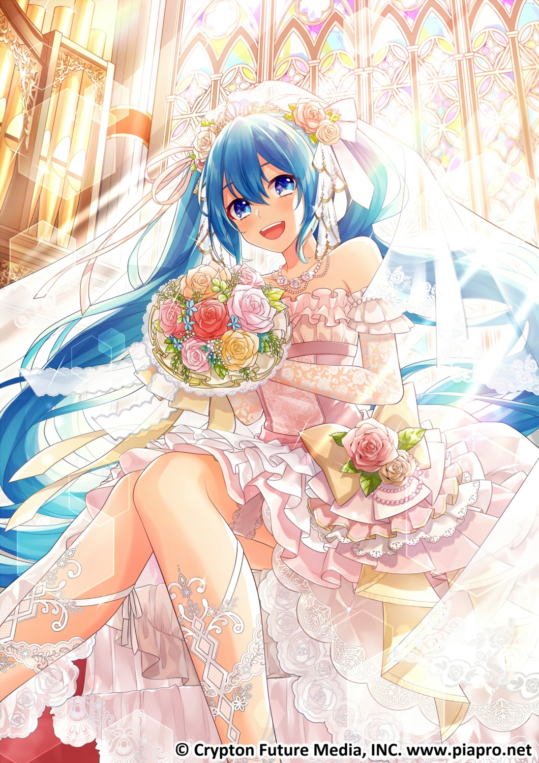 dress gari garter hatsune_miku vocaloid wedding_dress