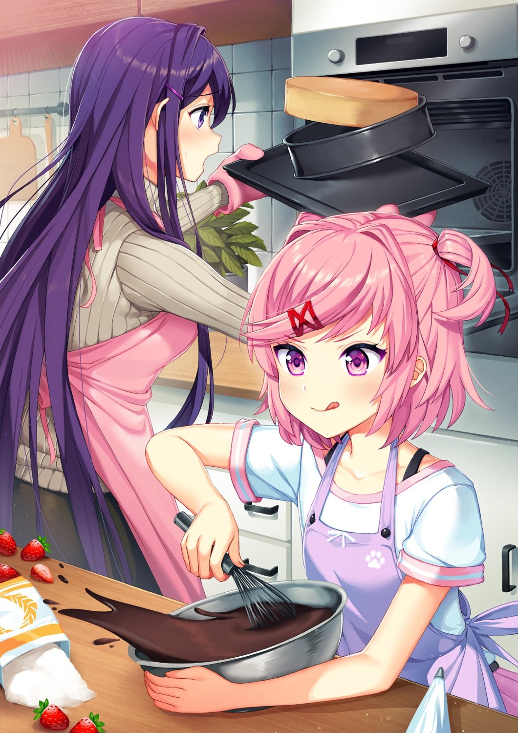 cream doki_doki_literature_club! natsuki_(doki_doki_literature_club!) satchely sweater yuri_(doki_doki_literature_club!)