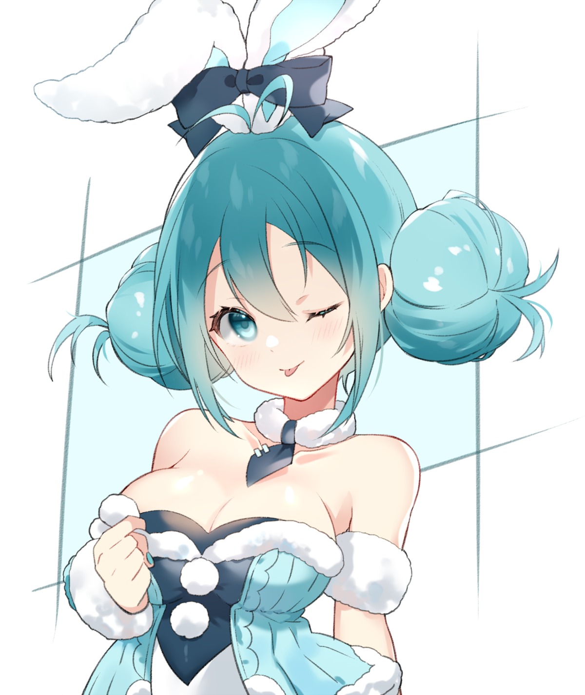 animal_ears bicute_bunnies_miku bunny_ears bunny_girl cleavage hatsune_miku no_bra vocaloid yuni_(irohasuiroiro)