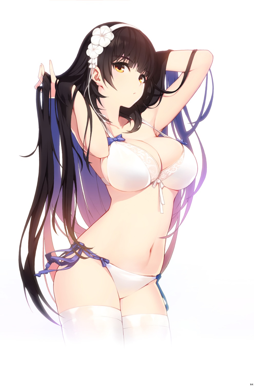 bikini cleavage girls_frontline qbz-95_(girls_frontline) rheez swimsuits thighhighs