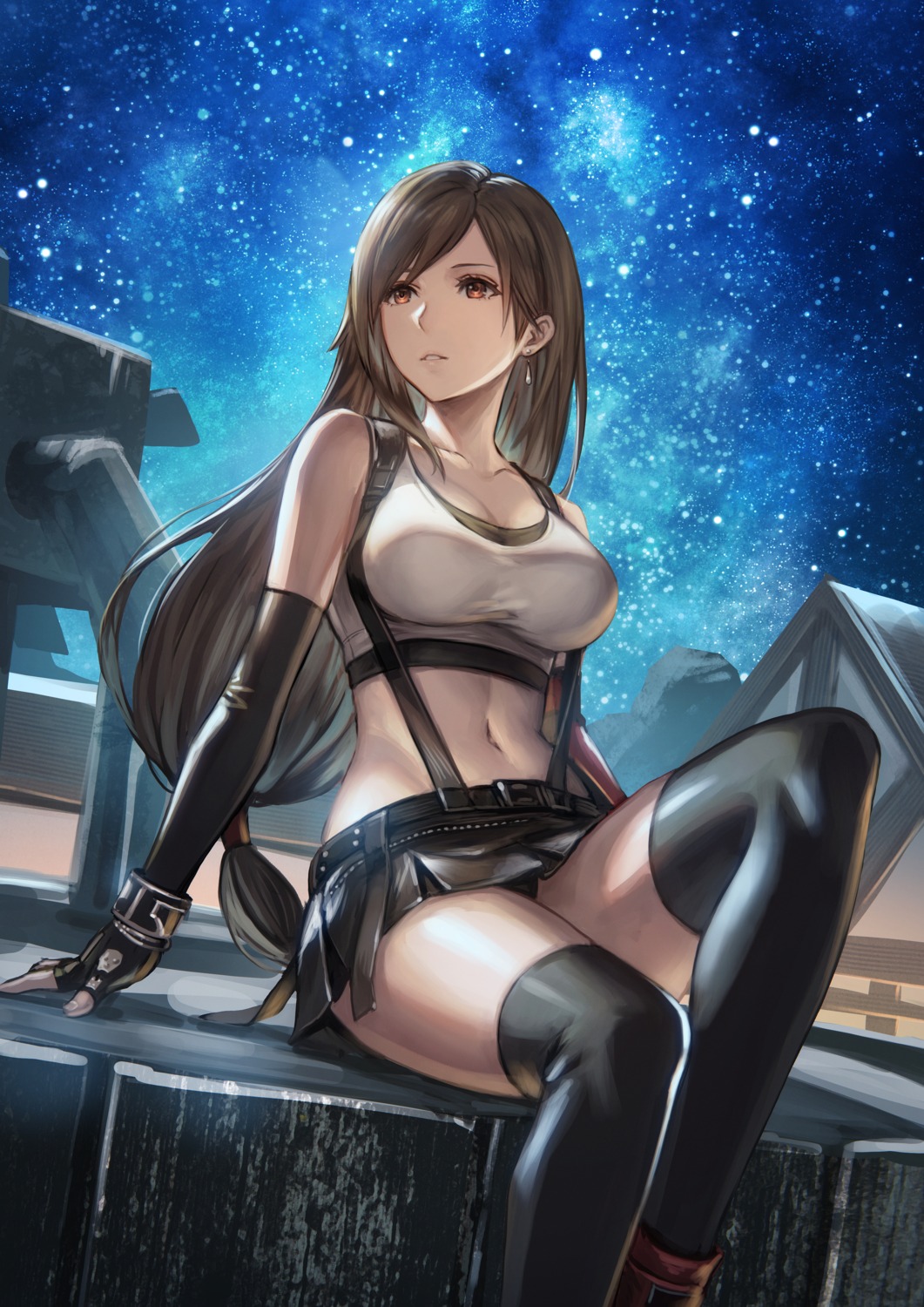 anbe_yoshirou cleavage final_fantasy final_fantasy_vii pantsu thighhighs tifa_lockhart