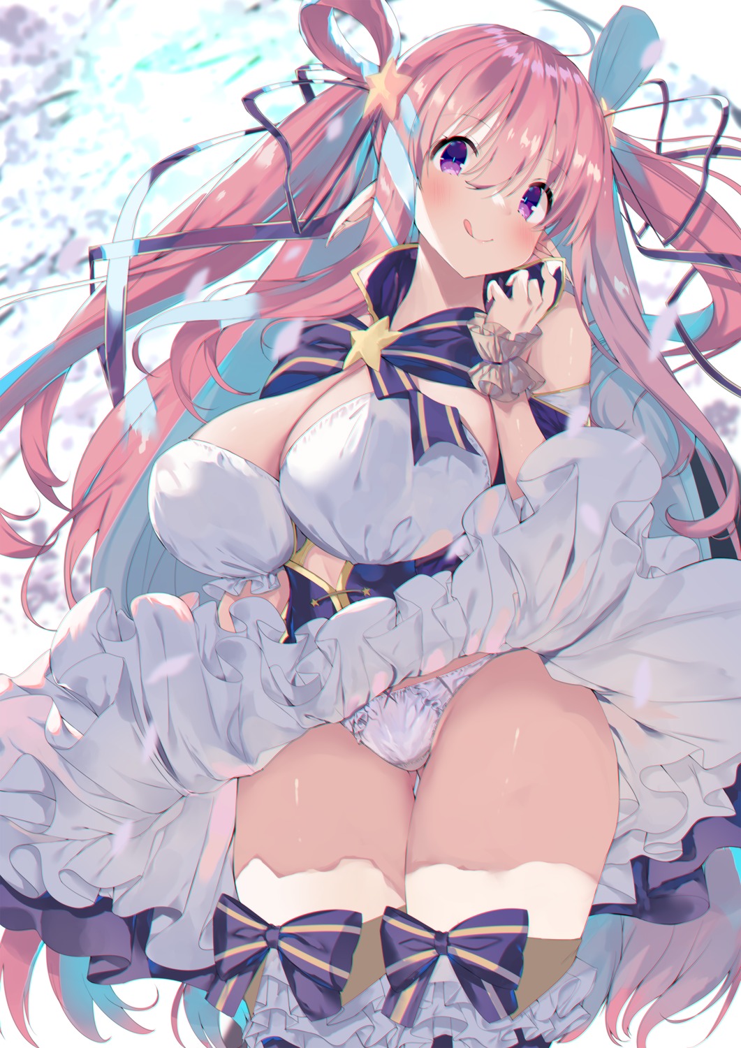 kashiwazaki_hatsune no_bra noto_kurumi pantsu pointy_ears princess_connect! princess_connect!_re:dive skirt_lift thighhighs