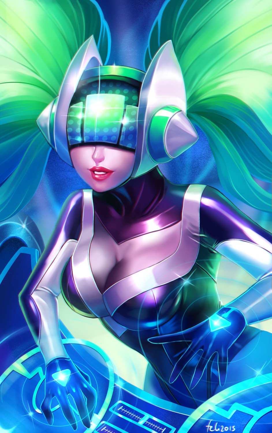 bodysuit cleavage felicia-val league_of_legends sona_buvelle