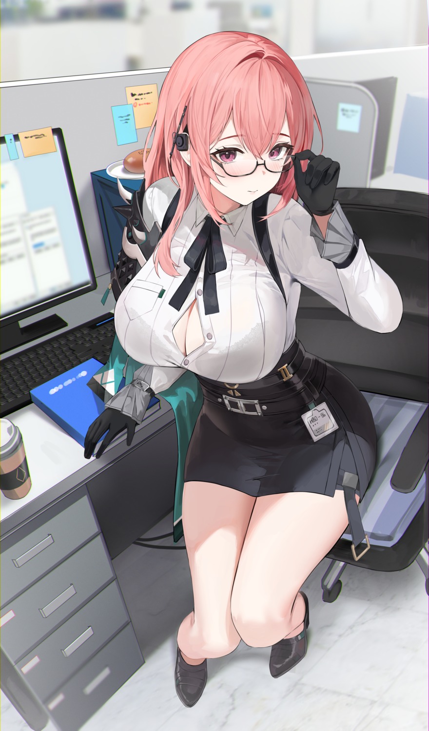 bra lillly megane open_shirt see_through tsukishiro_yanagi wardrobe_malfunction zenless_zone_zero