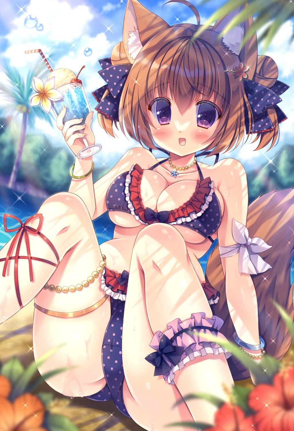 animal_ears bikini cameltoe garter kitsune kouta. swimsuits tail wet