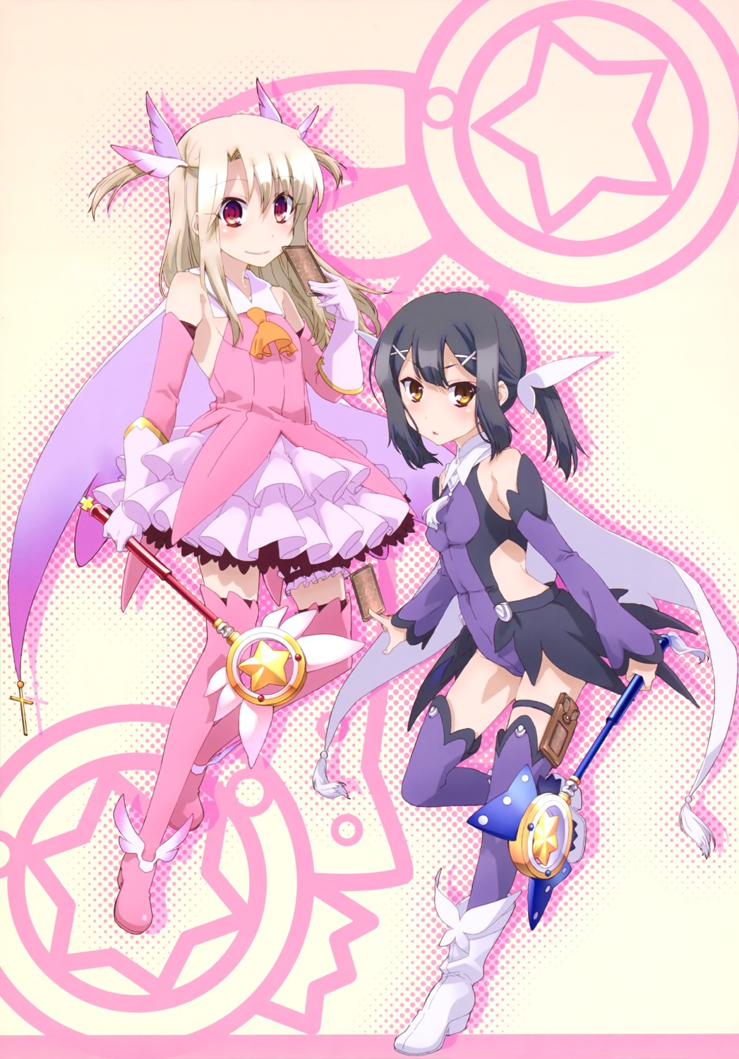 fate/kaleid_liner_prisma_illya fate/stay_night garter heels illyasviel_von_einzbern miyu_edelfelt thighhighs weapon