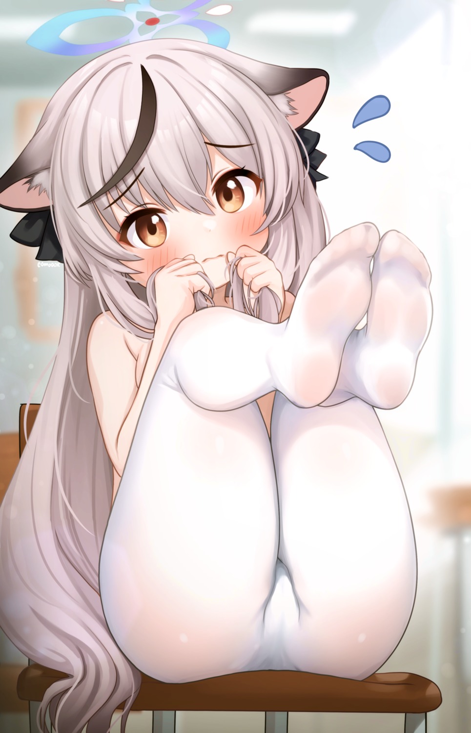 animal_ears blue_archive cameltoe comodomodo feet halo loli nekomimi pantsu pantyhose sunohara_kokona topless