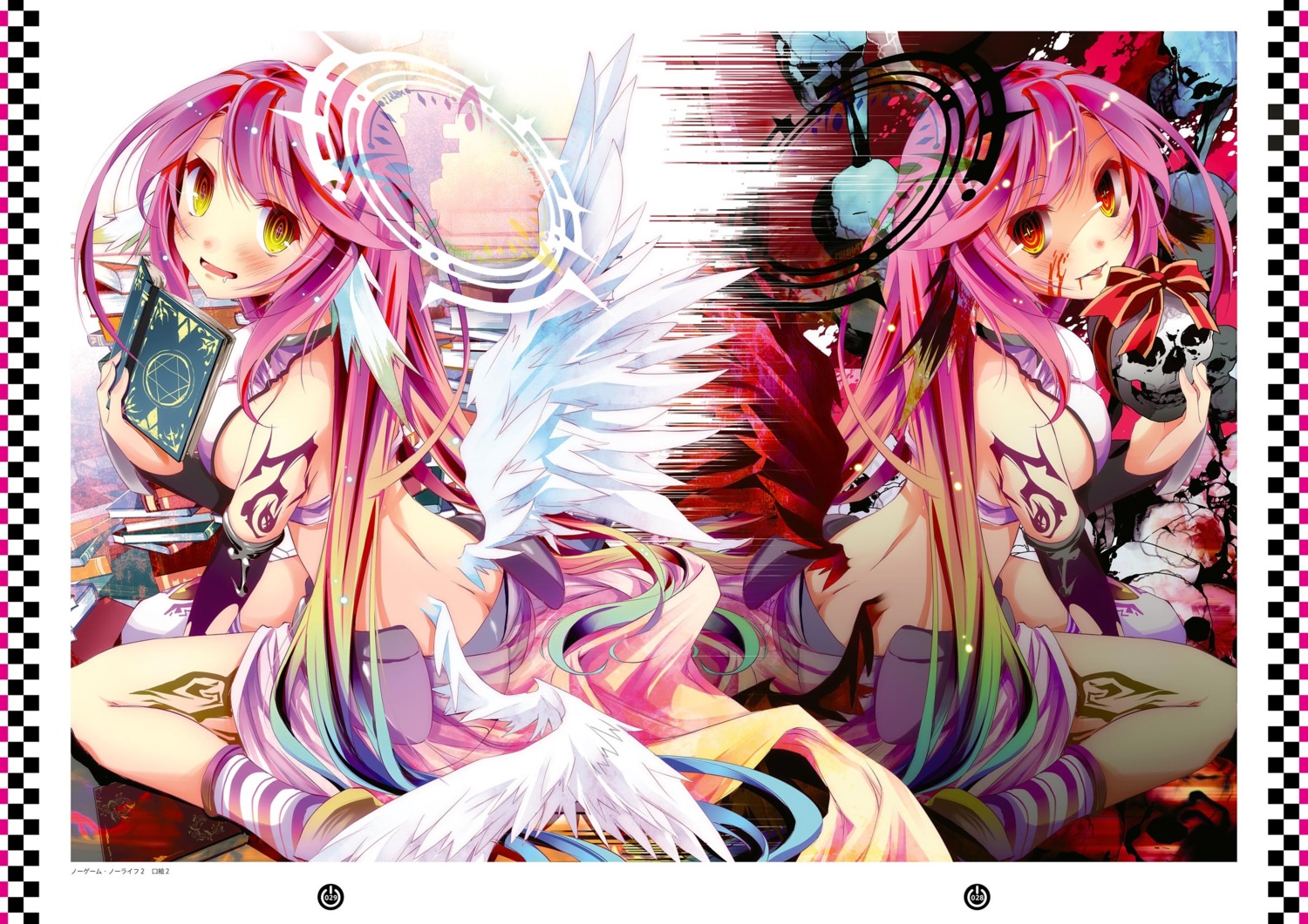 jibril_(no_game_no_life) kamiya_yuu no_game_no_life tattoo thighhighs wings