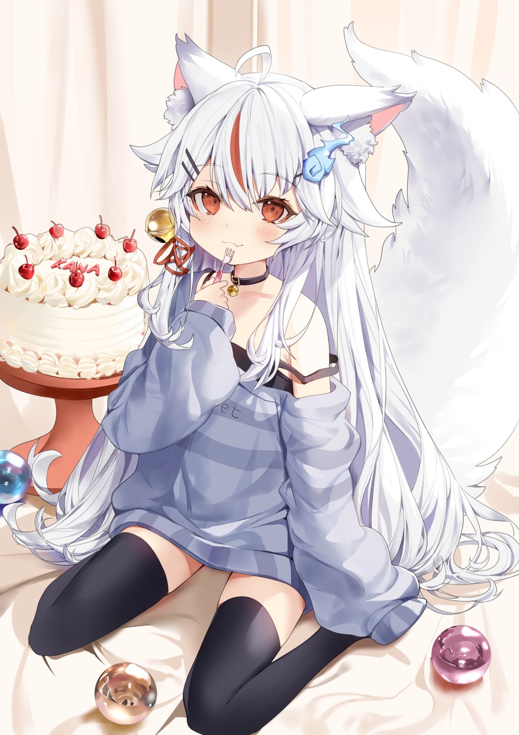 animal_ears indie_virtual_youtuber kamiko_kana kitsune loli no_bra ronopu tail thighhighs